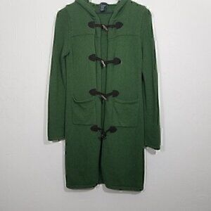 Theory Wool/Cashmere Coat Hoodie Open Frond Cardigan Sweater Jacket Size S Green